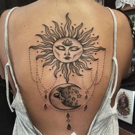 sun and moon back tattoos|More.